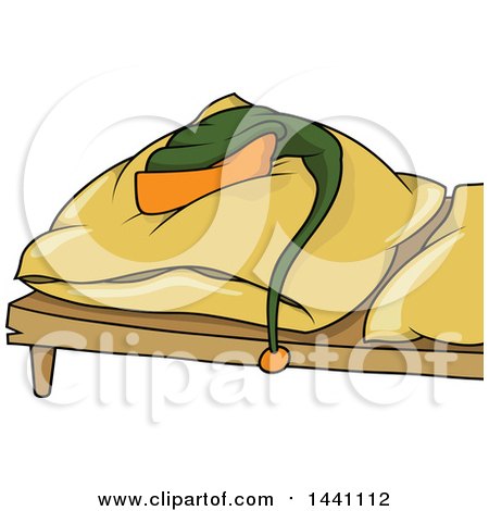 Clipart of a Cartoon Hat Resting on a Bed Pillow - Royalty Free Vector Illustration by dero