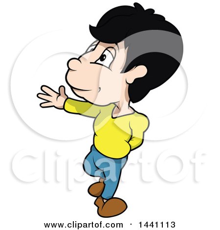 Clipart of a Cartoon Boy Walking and Presenting - Royalty Free Vector Illustration by dero