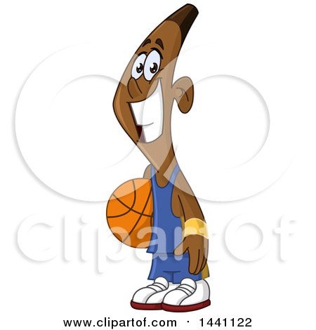 Clipart of a Cartoon Happy Smiling Black Male Basketball Player Holding a Ball - Royalty Free Vector Illustration by yayayoyo