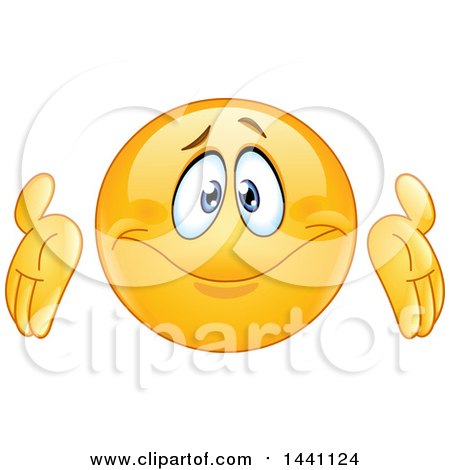 Clipart of a Cartoon Yellow Emoji Smiley Emoticon Shrugging - Royalty Free Vector Illustration by yayayoyo