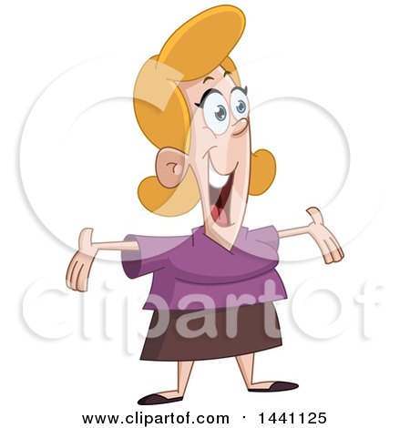 Clipart of a Cartoon Welcoming Blond White Woman with Open Arms - Royalty Free Vector Illustration by yayayoyo