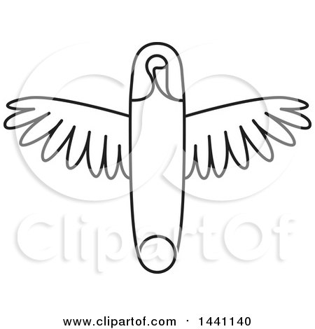 Clipart of a Black and White Winged Safety Pin - Royalty Free Vector Illustration by Lal Perera