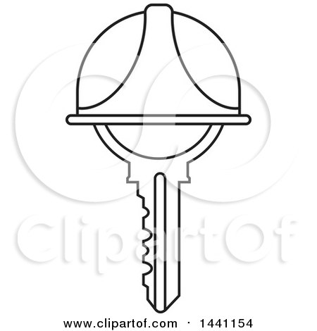 Clipart of a Black and White Hardhat Helmet on a Key - Royalty Free Vector Illustration by Lal Perera