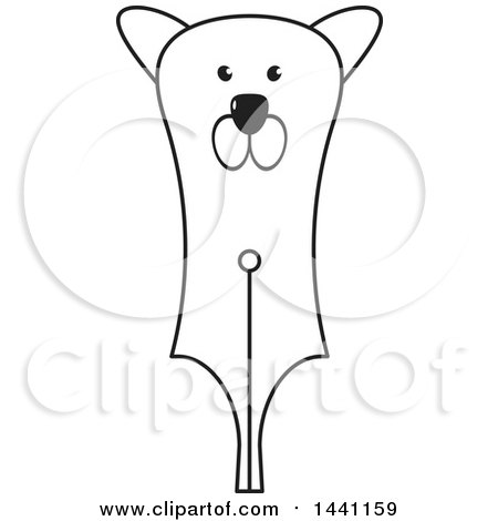 Clipart of a Black and White Lineart Bear Head Pen Nib - Royalty Free Vector Illustration by Lal Perera