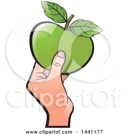 Clipart of a Hand Holding a Green Apple - Royalty Free Vector Illustration by Lal Perera