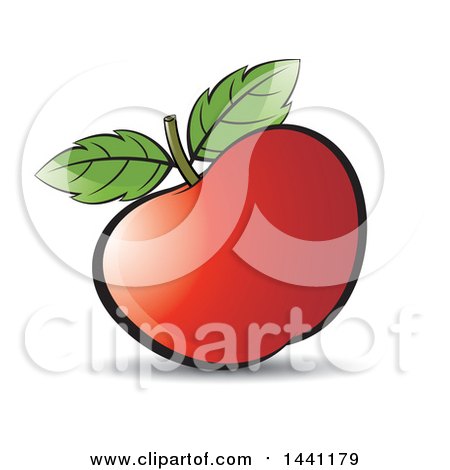 Clipart of a Red Apple and Leaves - Royalty Free Vector Illustration by Lal Perera