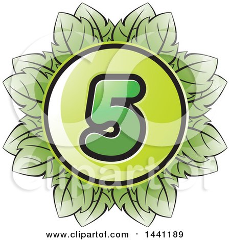 Clipart of a Green Leaf Number 5 Icon - Royalty Free Vector Illustration by Lal Perera