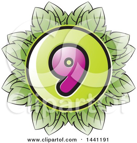 Clipart of a Green Leaf Number 9 Icon - Royalty Free Vector Illustration by Lal Perera