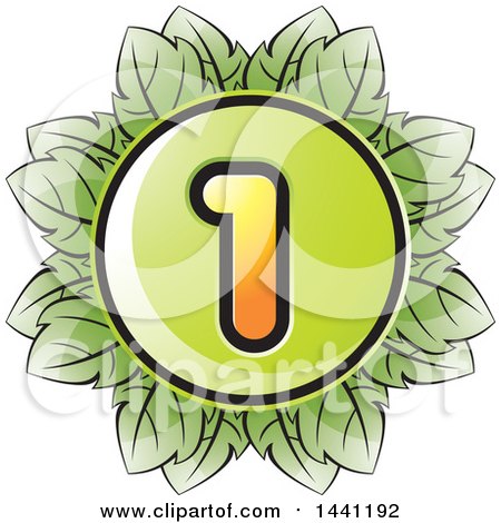 Clipart of a Green Leaf Number 1 Icon - Royalty Free Vector Illustration by Lal Perera