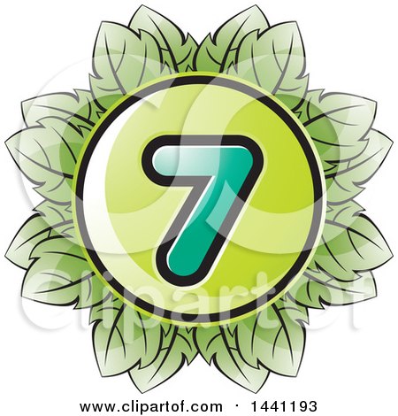 Clipart of a Green Leaf Number 7 Icon - Royalty Free Vector Illustration by Lal Perera