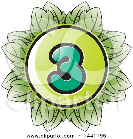 Clipart of a Green Leaf Number 3 Icon - Royalty Free Vector Illustration by Lal Perera