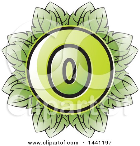 Clipart of a Green Leaf Number 0 Icon - Royalty Free Vector Illustration by Lal Perera