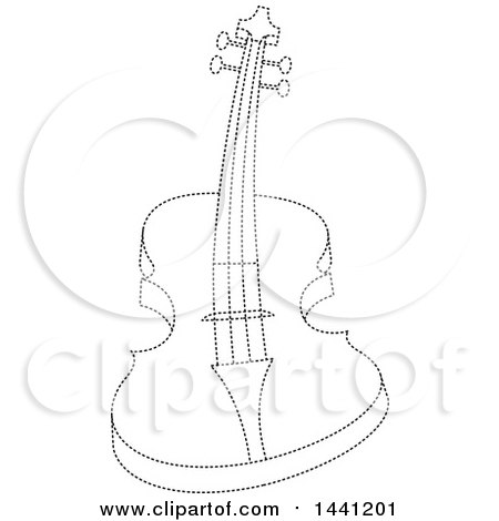 Clipart of a Black and White Dotted Line Curved Guitar - Royalty Free Vector Illustration by Lal Perera