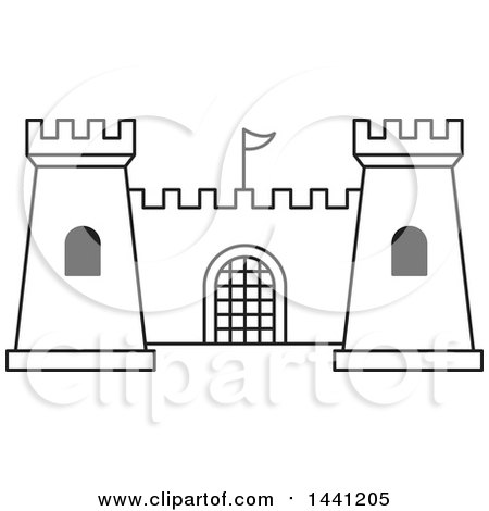 Clipart of a Black and White Outlined Fortress - Royalty Free Vector Illustration by Lal Perera