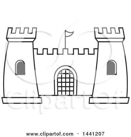 Clipart of a Black and White Lineart Fortress - Royalty Free Vector Illustration by Lal Perera