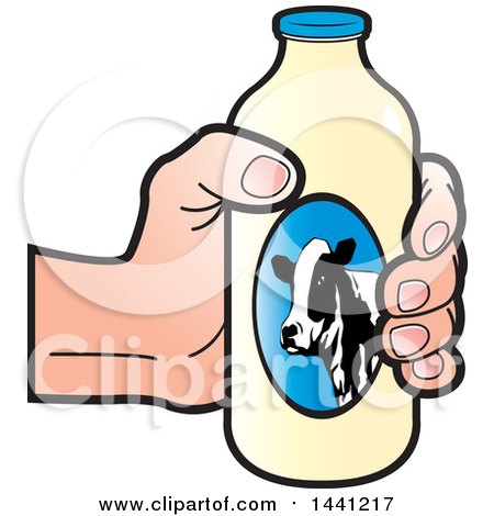 Clipart of a Hand Holding a Milk Bottle - Royalty Free Vector Illustration by Lal Perera