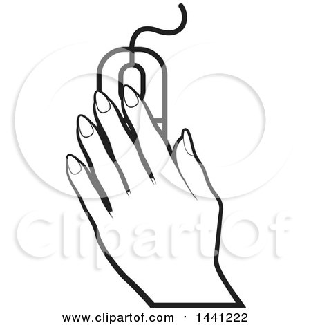 Clipart of a Black and White Hand Using a Computer Mouse - Royalty Free Vector Illustration by Lal Perera