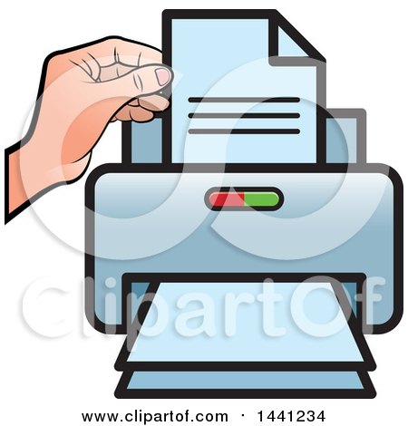 Clipart of a Hand and Desktop Printer - Royalty Free Vector Illustration by Lal Perera