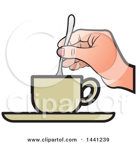 Clipart of a Hand Stirring a Spoon in a Tea Cup - Royalty Free Vector Illustration by Lal Perera
