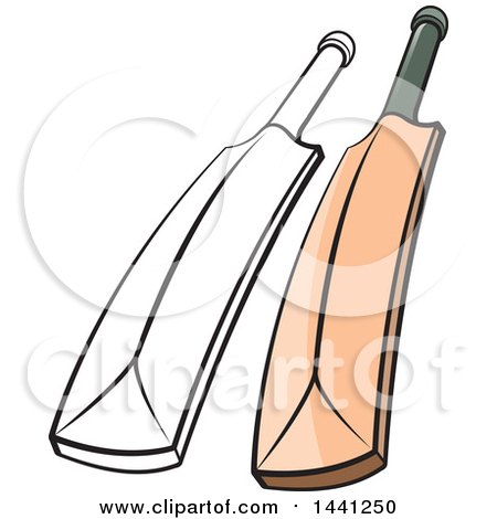 Clipart of a Cricket Bat in Color and Black and White - Royalty Free Vector Illustration by Lal Perera