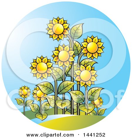 Clipart of a Sunflower and Sunshine Circle - Royalty Free Vector Illustration by Lal Perera
