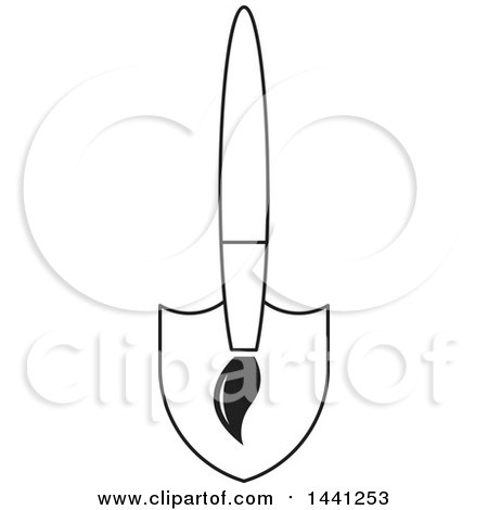 Clipart of a Black and White Paintbrush and Shovel Icon - Royalty Free Vector Illustration by Lal Perera