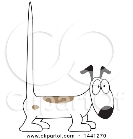 Clipart of a Cartoon White and Brown Dog with a Long Tall Tail - Royalty Free Vector Illustration by Johnny Sajem
