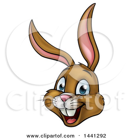 Clipart of a Cartoon Happy Brown Easter Bunny Rabbit Face - Royalty Free Vector Illustration by AtStockIllustration