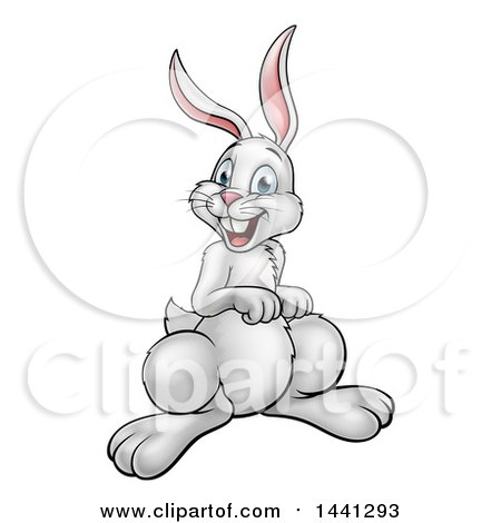 Clipart of a Cartoon Happy White Easter Bunny Rabbit - Royalty Free Vector Illustration by AtStockIllustration