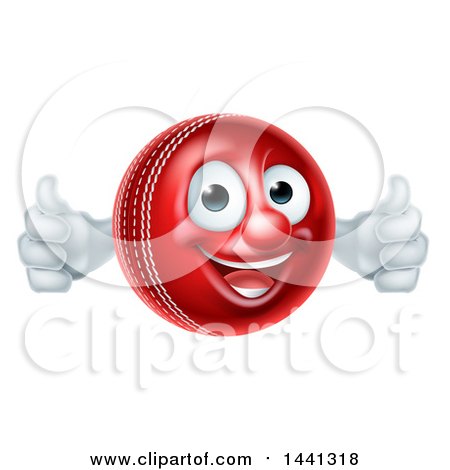 Clipart of a 3d Happy Cricket Ball Mascot Character Giving Two Thumbs up - Royalty Free Vector Illustration by AtStockIllustration