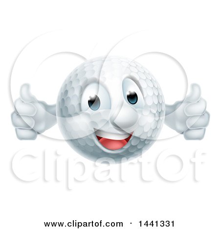 Clipart of a Cartoon Happy Golf Ball Mascot Giving Two Thumbs up - Royalty Free Vector Illustration by AtStockIllustration