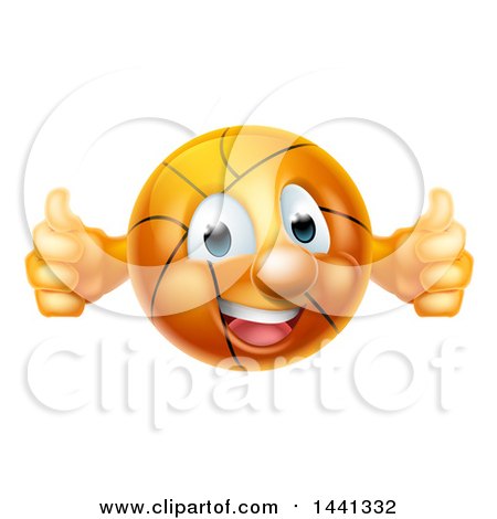 Clipart of a Cartoon Happy Basketball Character Holding Two Thumbs up - Royalty Free Vector Illustration by AtStockIllustration