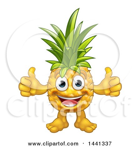 Clipart of a Cartoon Happy Pineapple Mascot Character Giving Two Thumbs up - Royalty Free Vector Illustration by AtStockIllustration