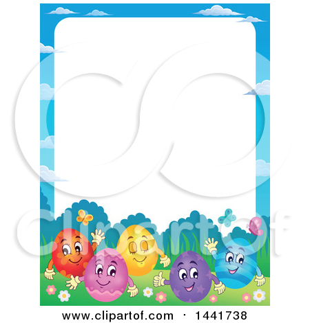 Clipart of a Border of a Group of Happy Easter Eggs in Grass - Royalty Free Vector Illustration by visekart