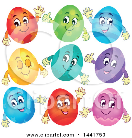 Clipart of Happy Easter Egg Mascots - Royalty Free Vector Illustration by visekart
