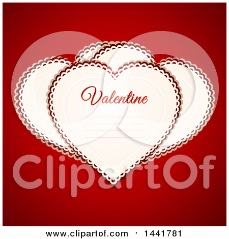 Clipart of Heart Shaped Paper Valentines over Red - Royalty Free Vector Illustration by elaineitalia