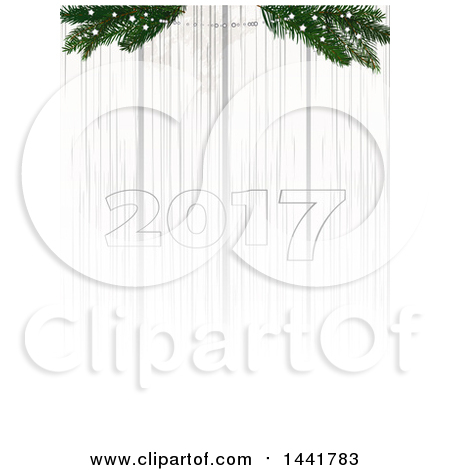 Clipart of Twenty Seventeen Numbers on a Fading White Wood Background, with Pin Branches - Royalty Free Vector Illustration by elaineitalia