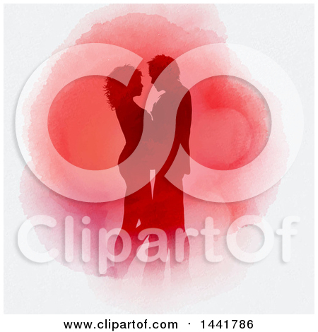 Clipart of a Red Watercolour Painted Valentines Day Couple Embracing, on White - Royalty Free Vector Illustration by KJ Pargeter