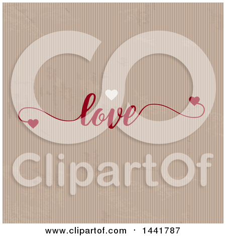 Clipart of a Cardboard Texture Background with Hearts and Love Text - Royalty Free Vector Illustration by KJ Pargeter