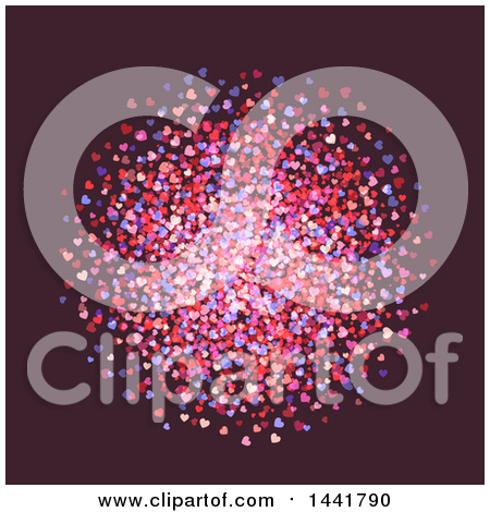 Clipart of a Circle Cluster of Hearts on Dark Purple - Royalty Free Vector Illustration by KJ Pargeter
