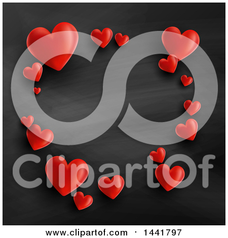 Clipart of a Frame of Red Valentine Hearts on a Blackboard - Royalty Free Vector Illustration by KJ Pargeter