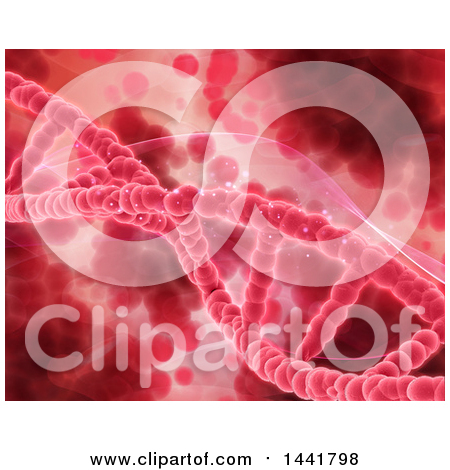 Clipart of a 3d Red Scientific Medical Background of a Dna Strand - Royalty Free Illustration by KJ Pargeter