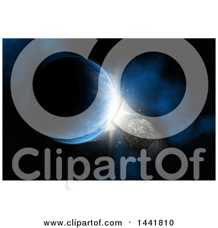 Clipart of a 3d Asteroid Colliding with a Planet - Royalty Free Illustration by KJ Pargeter