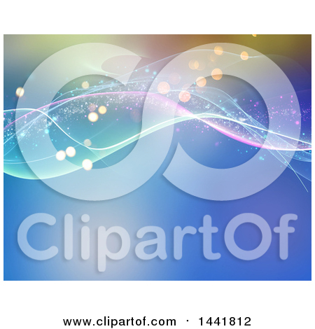 Clipart of a Background of Wavy Lines and Magical Flares on Blue - Royalty Free Illustration by KJ Pargeter