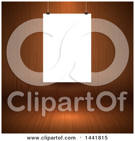 Clipart of a Hanging Blank Picture over a Wood Wall and Floor - Royalty Free Vector Illustration by KJ Pargeter