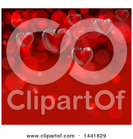 Clipart of a Background of 3d Hearts on Red - Royalty Free Vector Illustration by AtStockIllustration
