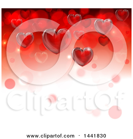 Clipart of a Background of 3d Red Hearts and Bubbles on Gradient - Royalty Free Vector Illustration by AtStockIllustration