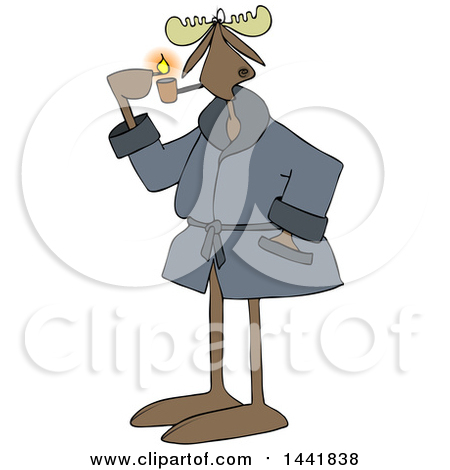 Clipart of a Cartoon Moose in a Robe, Lighting a Pipe - Royalty Free Vector Illustration by djart