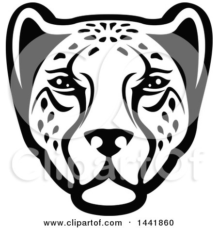 Clipart of a Black and White Leopard or Cheetah Face - Royalty Free Vector Illustration by Vector Tradition SM