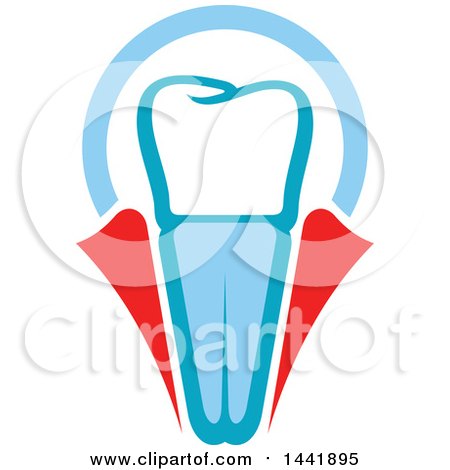 Clipart of a Red White and Blue Dental Implant Tooth Logo - Royalty Free Vector Illustration by Vector Tradition SM